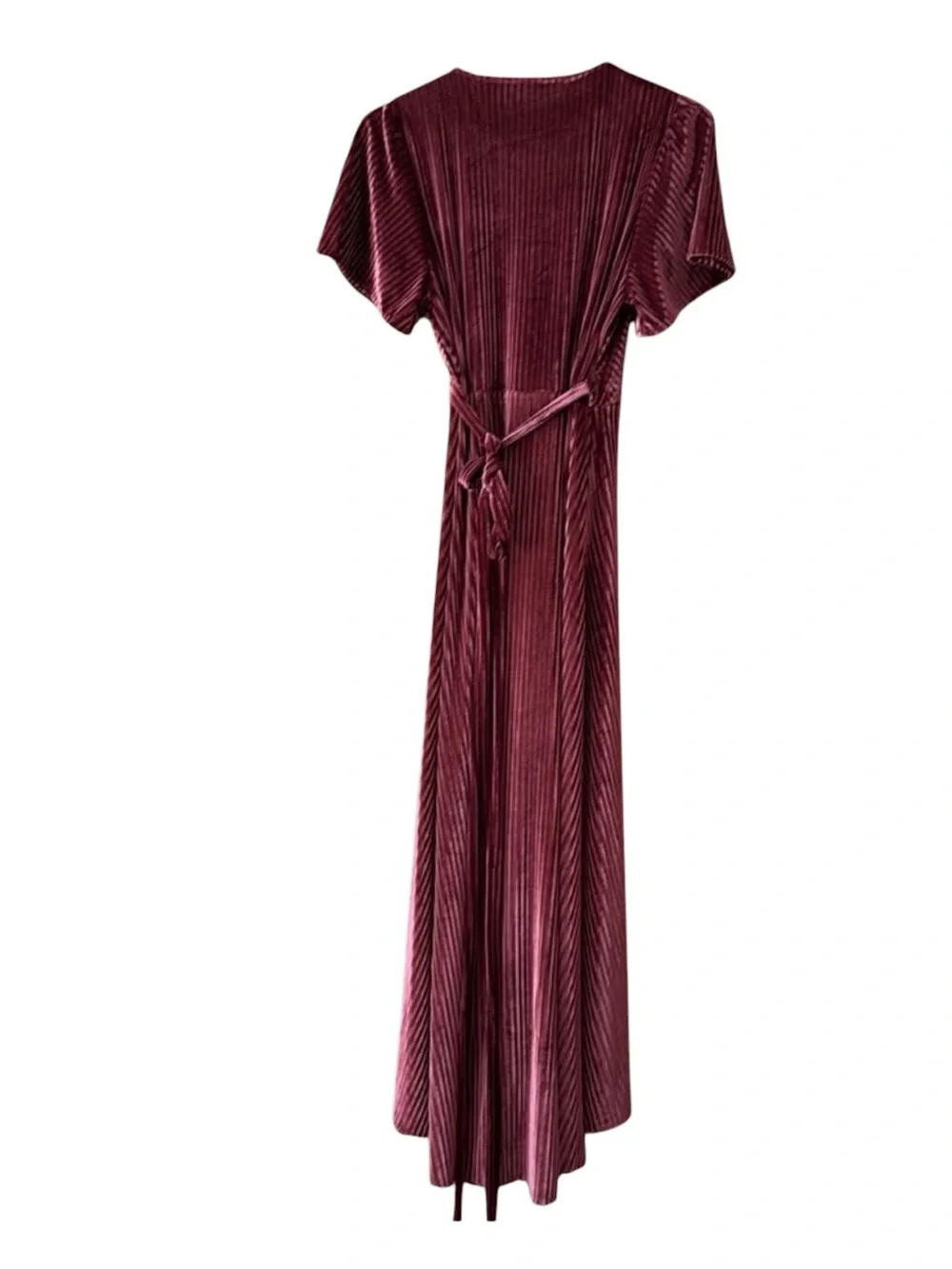 Baltic Born Andi‎ Ribbed Velvet Wrap Dress large dark rose
